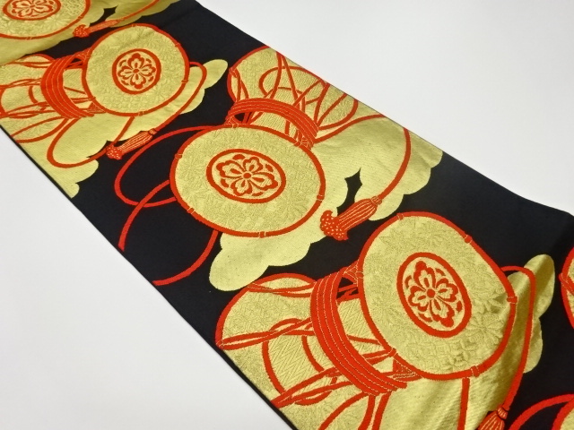 リサイクル　雲に鼓模様織出し袋帯